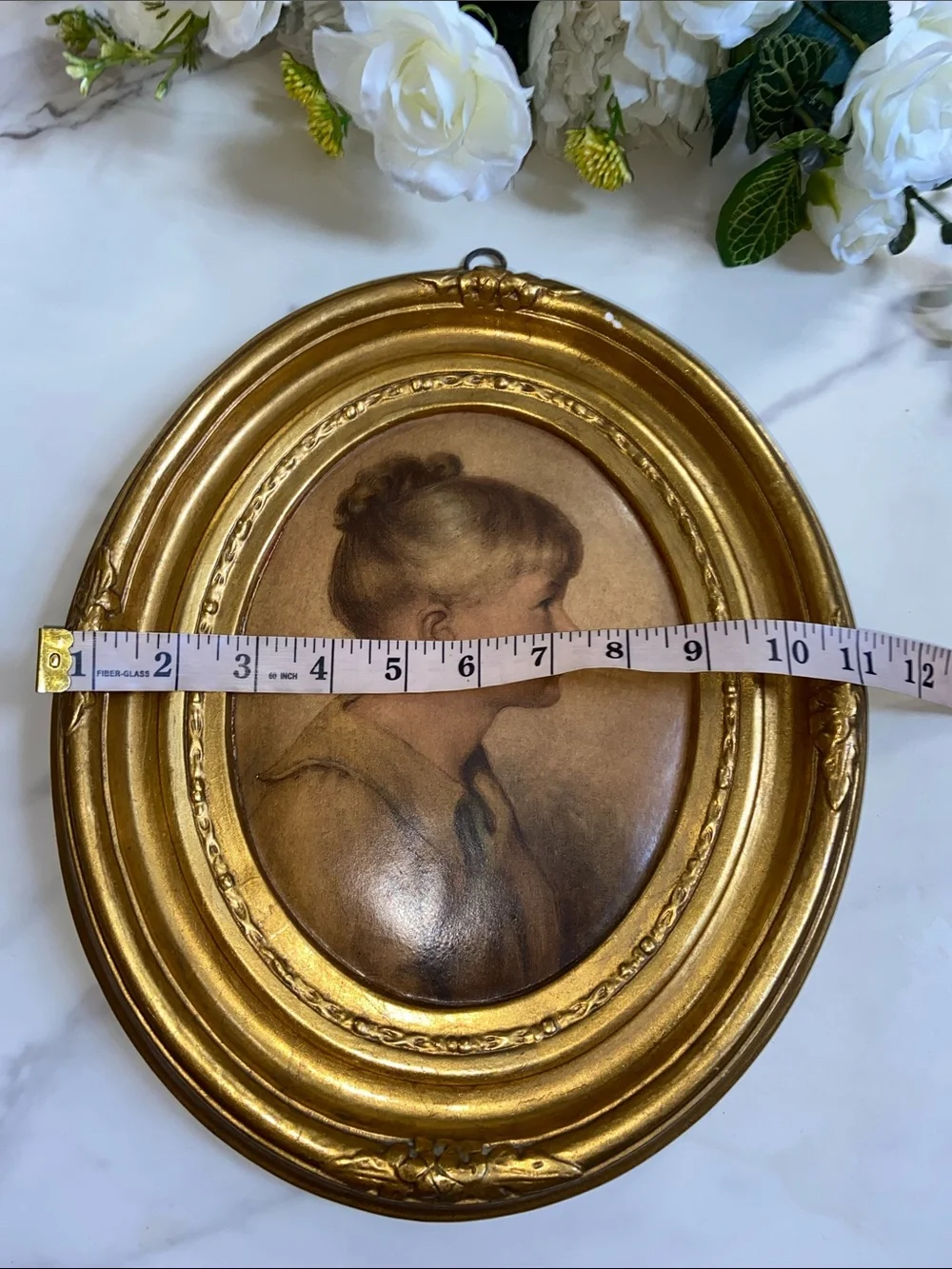 Gold Tone Oval Wall Frame with Vintage Portrait
